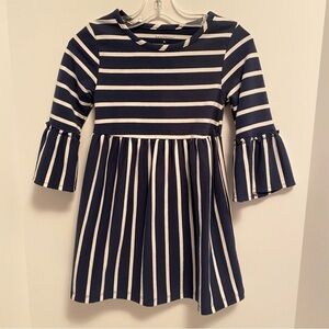 Healthtex Toddler Girl's Navy Blue & White Stripe Bell Sleeve Dress Size 5T